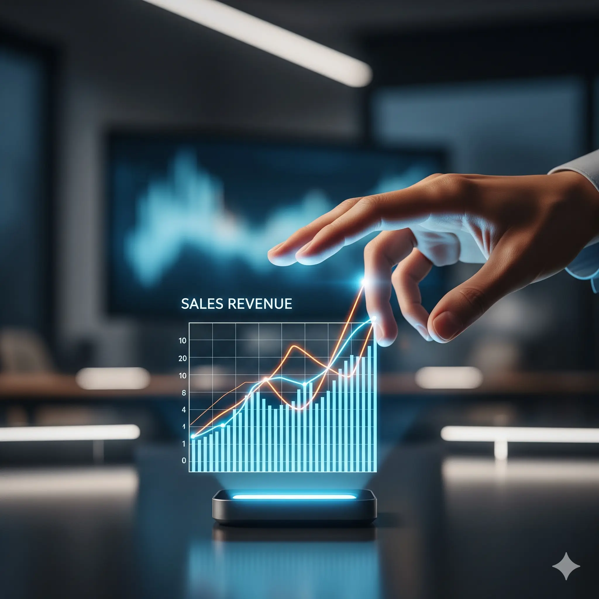 Hologramm eines wachsenden Umsatz-Graphen